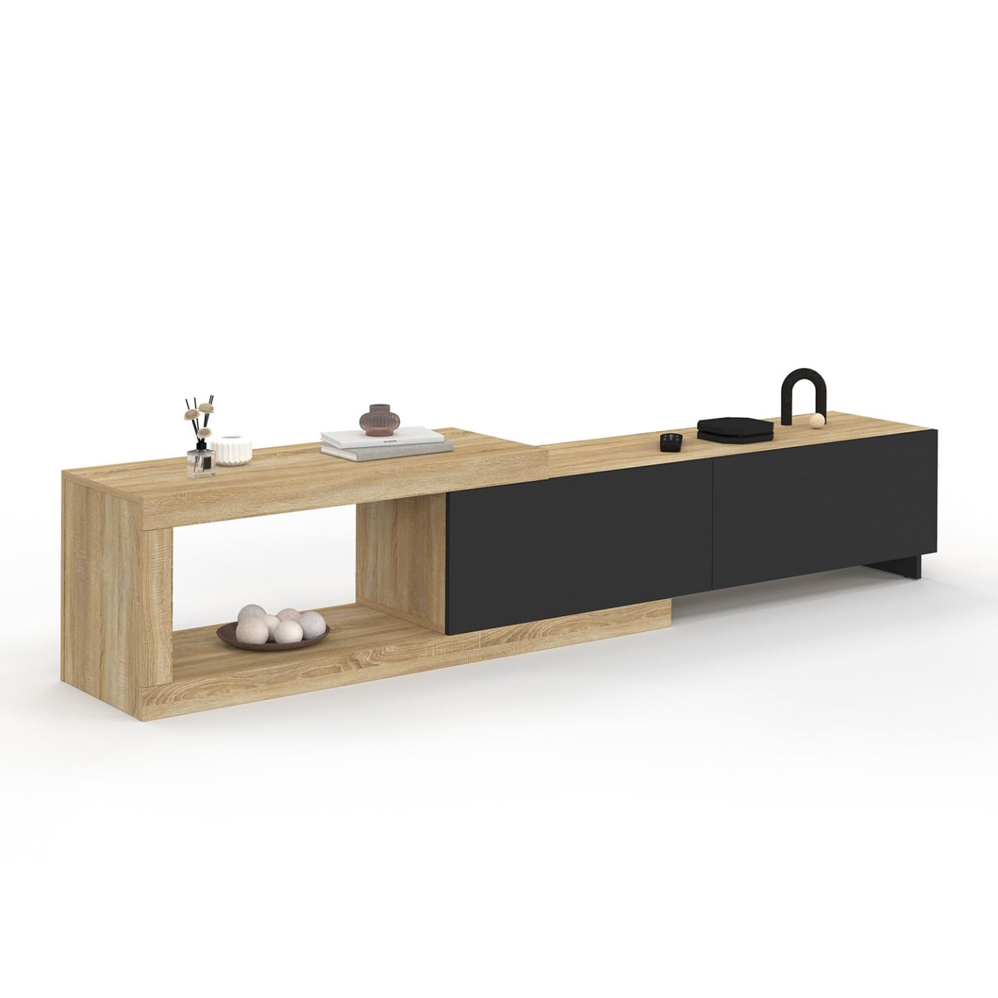 Meuble TV 180 cm avec placards noirs - MALO